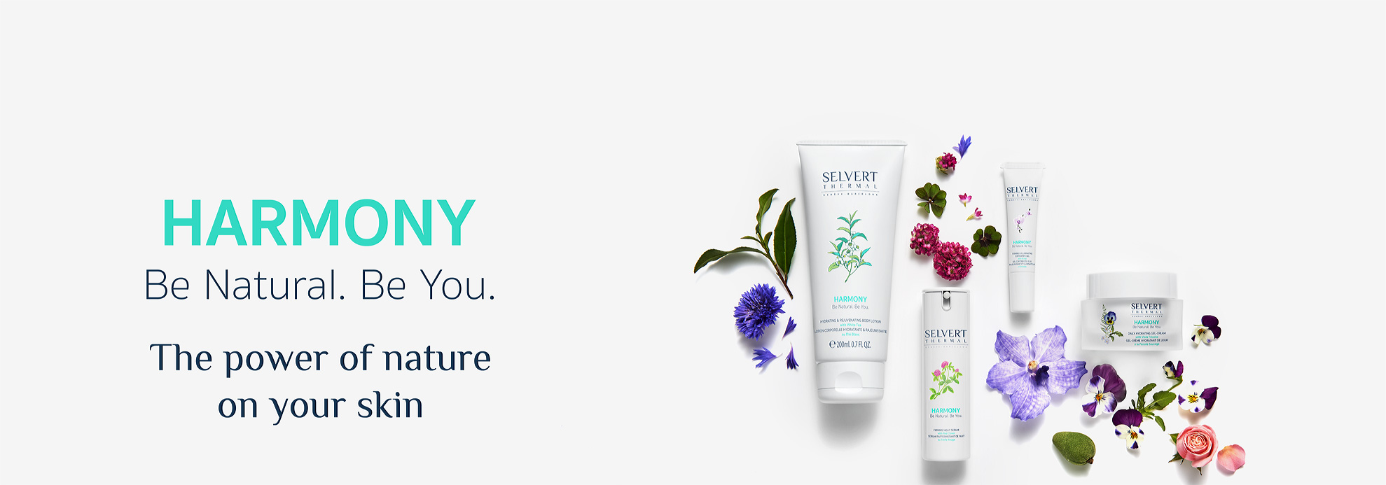 HARMONY <h4 style="text-align: center;">THE POWER OF NATURE ON YOUR SKIN</h4>
<p style="text-align: justify;">&nbsp;</p>
<p style="text-align: justify;">Harmony by SELVERT THERMAL is a line inspired by the virtues and numerous beneficial properties of natural active ingredients which, together with the most advanced and effective science, help to combat premature skin ageing in all skin types, providing extraordinary results.</p>
<p style="text-align: justify;">With a formula that contains over 95%* precious natural ingredients, such as Orchid, Blue Lotus Flower or Red Clover and subtle and fresh essences, Harmony is the perfect ally for the modern woman.</p>
<p style="text-align: justify;">*According to the criteria established in ISO 16128 on cosmetics made with natural ingredients.</p>