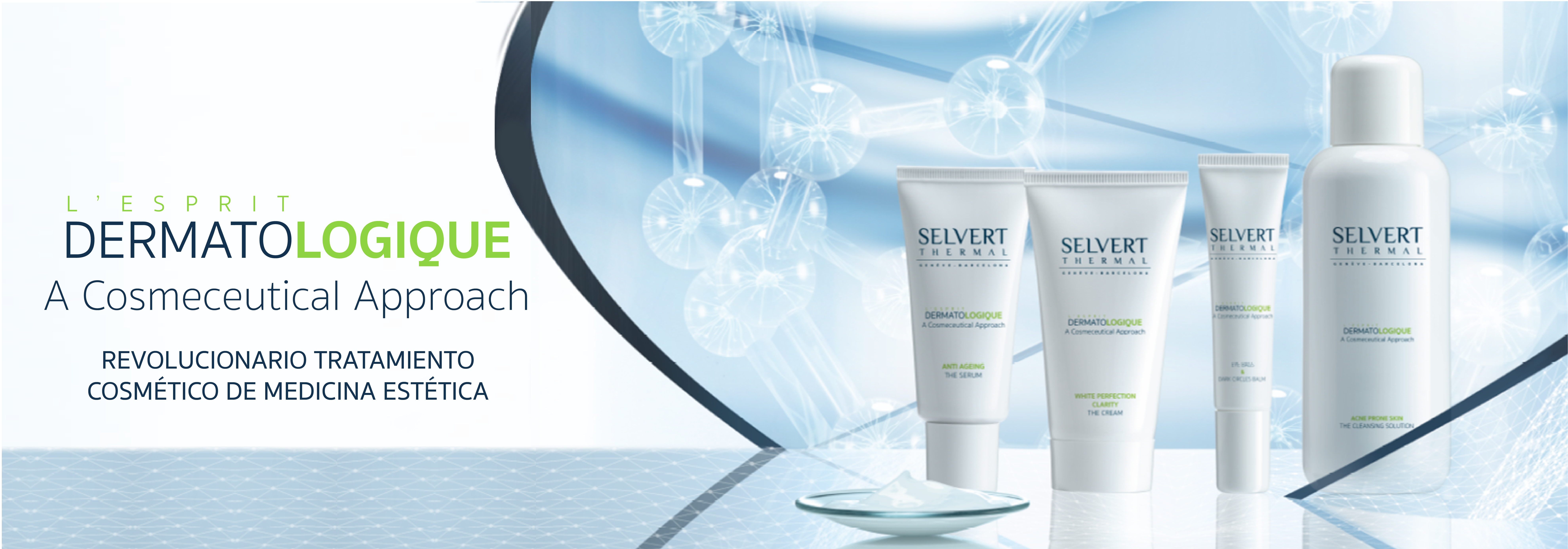 L'ESPRIT DERMATOLOGIQUE <h4 style="text-align: center;">NEW GENERATION OF COSMECEUTICAL PRODUCTS</h4>
<p style="text-align: justify;">&nbsp;</p>
<p style="text-align: justify;">Always at the leading edge of professional cosmetics, SELVERT THERMAL presents a new generation of cosmeceutical products inspired in aesthetic medicine, with safe and effective formulas to treat the different dysfunctions of the skin.</p>
<p style="text-align: justify;">Their high concentrations, both in the beauty professional products and in the home care retail products, and the perfect combination of state-of-the-art active agents such as C-60 and proteoglycans, allow visible results to be obtained from the first applications.</p>