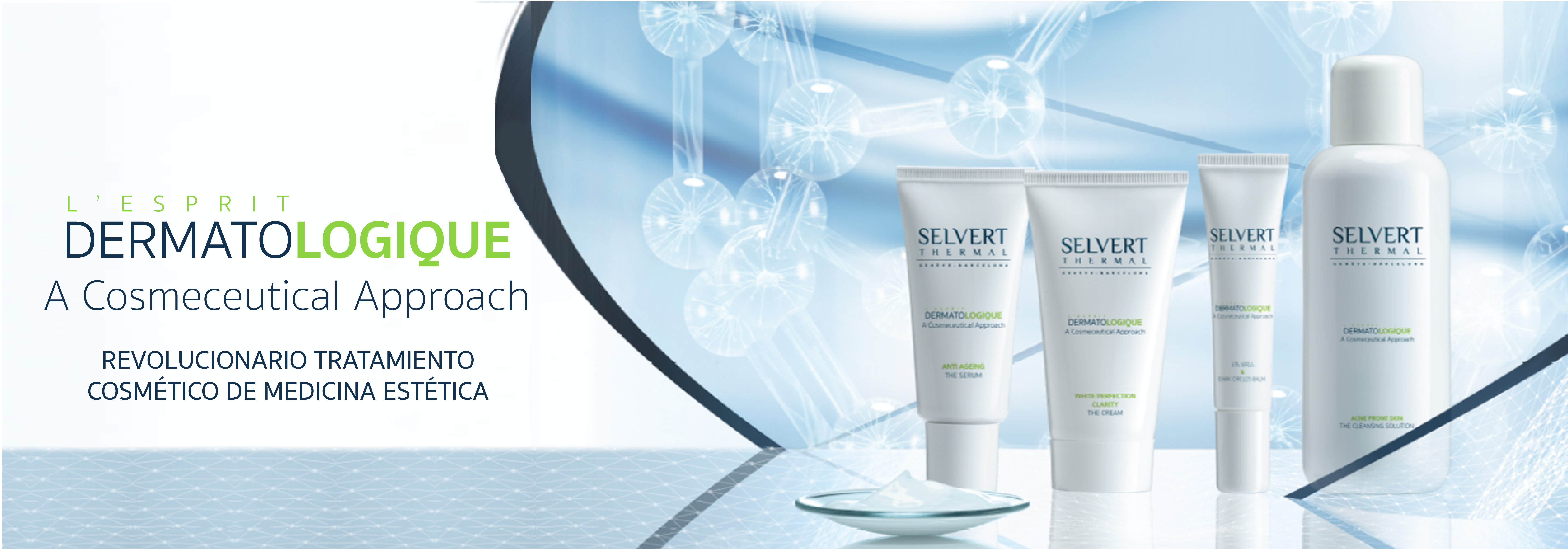 L'ESPRIT DERMATOLOGIQUE <h4 style="text-align: center;">NEW GENERATION OF COSMECEUTICAL PRODUCTS</h4>
<p style="text-align: justify;">&nbsp;</p>
<p style="text-align: justify;">Always at the leading edge of professional cosmetics, SELVERT THERMAL presents a new generation of cosmeceutical products inspired in aesthetic medicine, with safe and effective formulas to treat the different dysfunctions of the skin.</p>
<p style="text-align: justify;">Their high concentrations, both in the beauty professional products and in the home care retail products, and the perfect combination of state-of-the-art active agents such as C-60 and proteoglycans, allow visible results to be obtained from the first applications.</p>