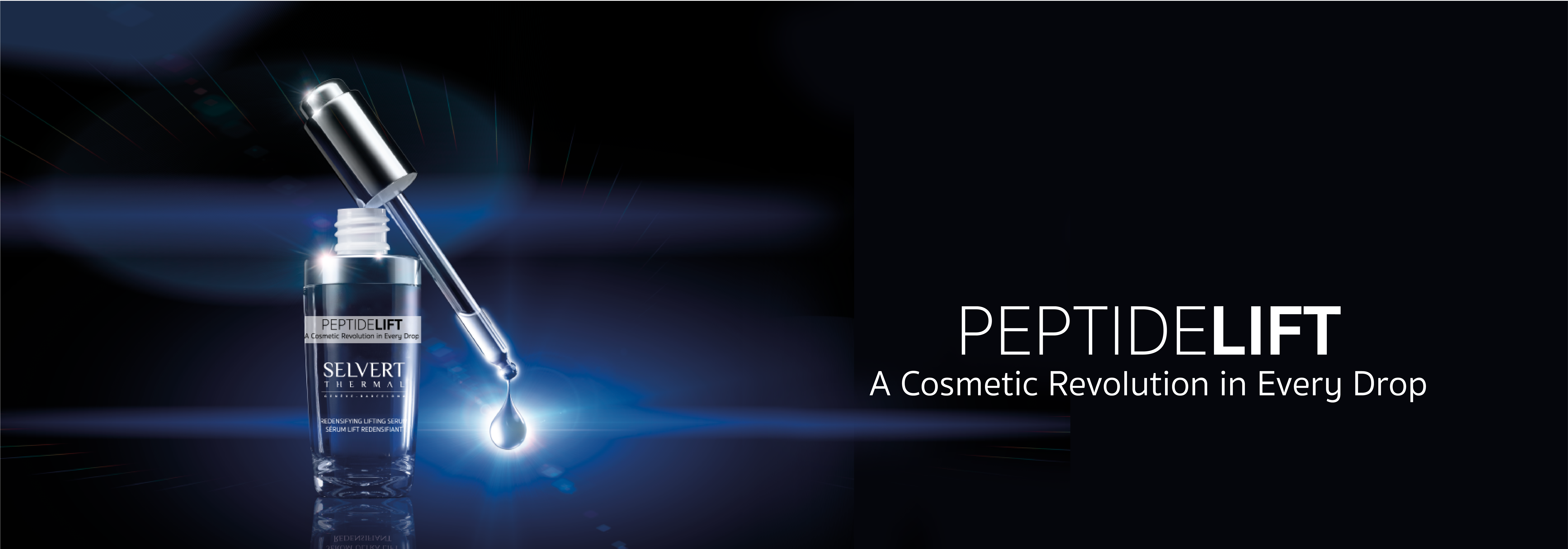 PEPTIDE LIFT <h4 style="text-align: center;">CADA GOTA ES UNA REVOLUCI&Oacute;N COSM&Eacute;TICA</h4>
<p>&nbsp;</p>
<p style="text-align: justify;">Selvert Thermal presenta Peptide Lift, una l&iacute;nea que desaf&iacute;a el paso del tiempo con f&oacute;rmulas ricas en revolucionarios P&eacute;ptidos de &uacute;ltima generaci&oacute;n que proporcionar&aacute;n un efecto lifting inmediato y duradero.</p>
<p style="text-align: justify;">En la membrana celular existen diversos tipos de receptores celulares (cerraduras) en las que s&oacute;lo se puede introducir un determinado tipo de mol&eacute;cula (llave). Es lo que se denomina modelo &ldquo;llave-cerradura&rdquo; y es lo que permite estimular un proceso determinado en la c&eacute;lula. Concretamente todos los p&eacute;ptidos presentes en la l&iacute;nea Peptide Lift ayudar&aacute;n a activar distintos mecanismos beneficiosos para la piel, consiguiendo difuminar las arrugas, recuperar la elasticidad y la firmeza natural de la piel.</p>
<p style="text-align: justify;">Un regalo de tersura, suavidad e hidrataci&oacute;n. Una revoluci&oacute;n cosm&eacute;tica. Un desaf&iacute;o prodigioso a la edad.</p>